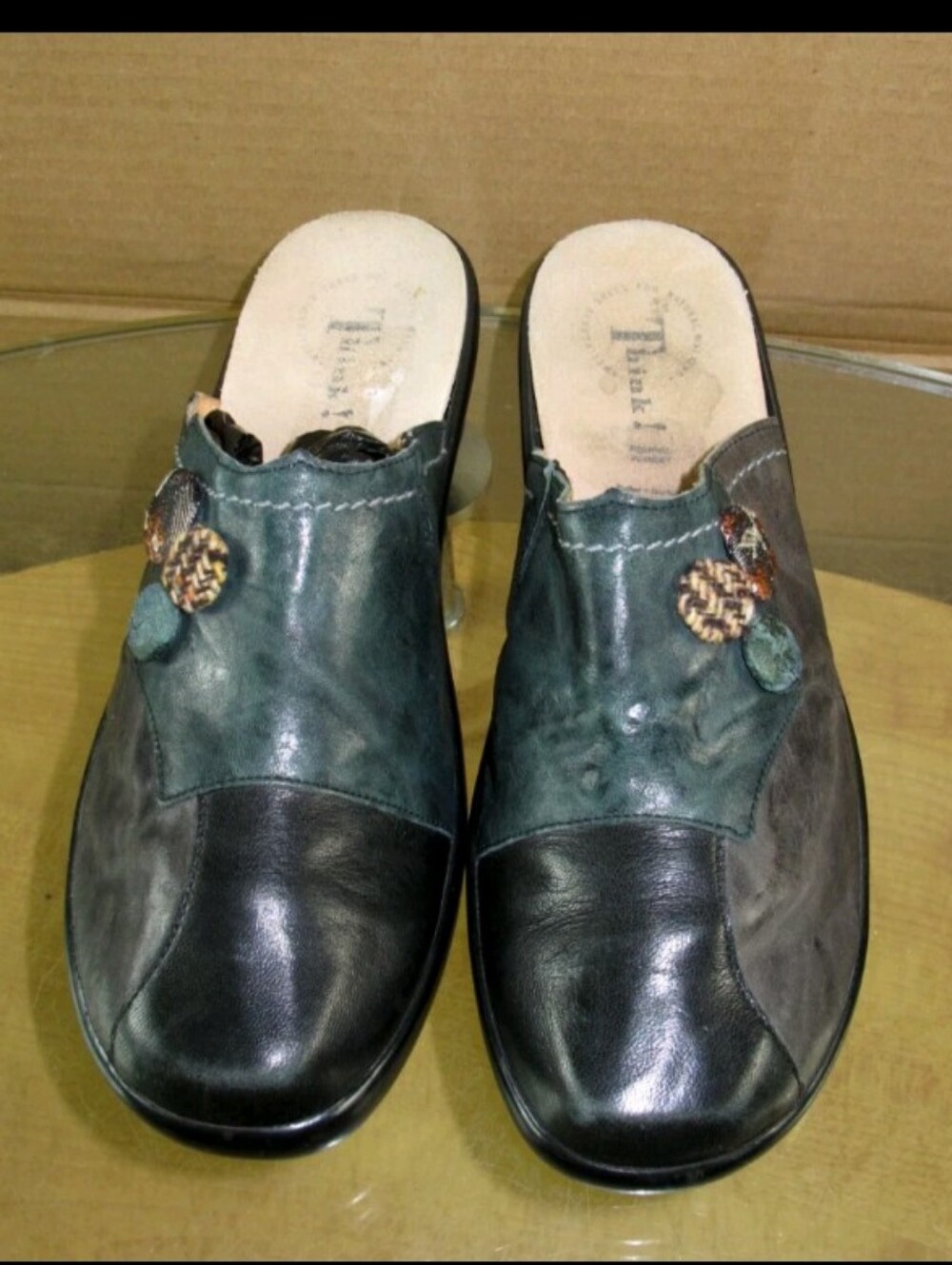 Think! Closed Toe Mule Pumps Patchwork Leather Women's Euro 40/ US Size 9